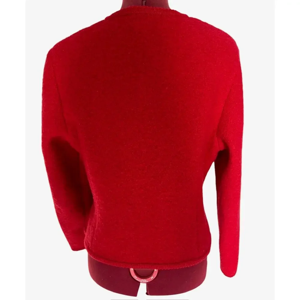 Lands’ End Vintage‎ Women’s Size 14 100% Boiled Wool Sweater Jacket Red